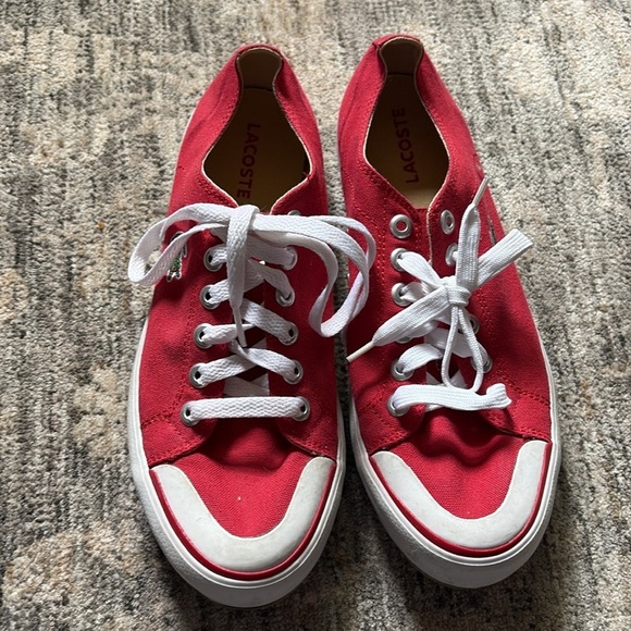 Lacoste Red Canvas Sneakers white accents - lace up - men’s 8.5 - Picture 2 of 7